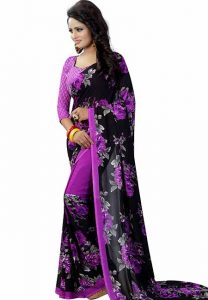 Floral Violet Printed Special Georgette Sarees With Blouse