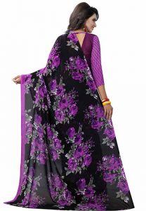 Floral Violet Printed Special Georgette Sarees With Blouse