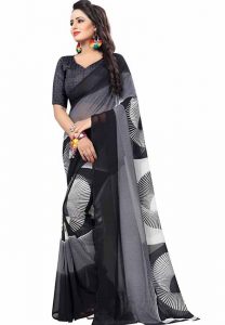 Milky Black Printed Special Georgette Sarees With Blouse