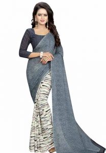 Milky Grey Printed Special Georgette Sarees With Blouse