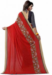 Partly Red Printed Special Georgette Sarees With Blouse