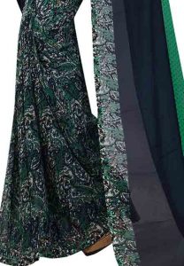 Trump Green Printed Premium Georgette Sarees With Blouse