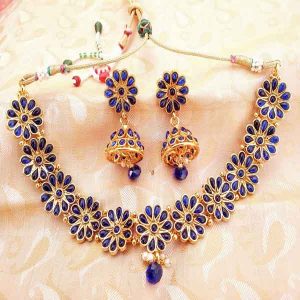 Lovely Blue Kemp Flower Necklace Set
