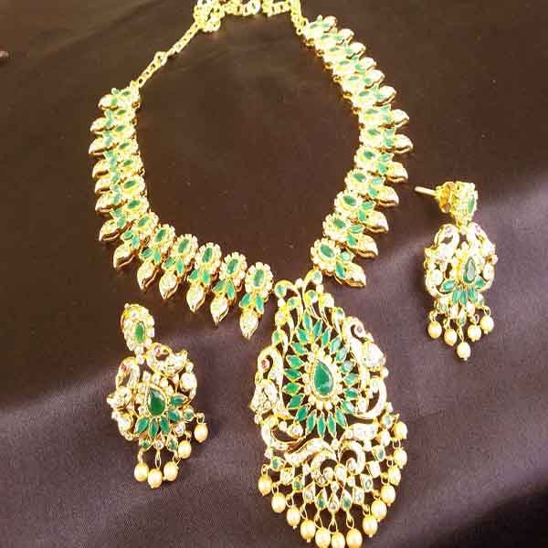 Splendid High Gold Plated Green Peacock Uncut Stone Bridal Necklace Set ...