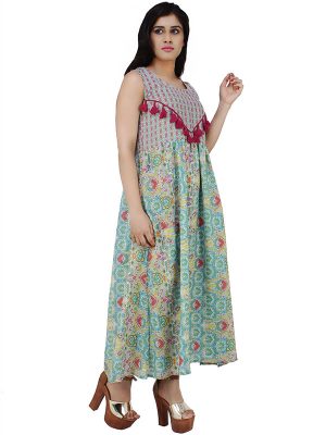 Women's Poly Voile Long Tassel Designed Flared Kurta (Multicolor) - Zakarto