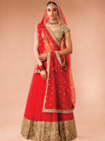 Girlish Red Double Layered Net Lehenga With Katori Sequins Work On Choli