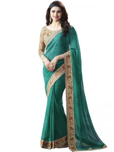 Prachi Desai Bottle Green Georgette Saree With Blouse