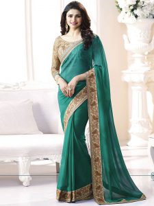 Prachi Desai Bottle Green Georgette Saree With Blouse