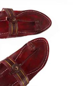 Exceptional Cherry Red Pointed Kolhapuri Chappal For Men