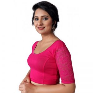 Pink Cotton Lycra Plain Stitched Blouse