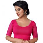 Pink Cotton Lycra Plain Stitched Blouse