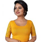 Yellow Cotton Lycra Plain Stitched Blouse