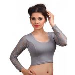 Grey Cotton Lycra Plain Stitched Blouse