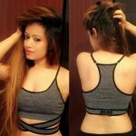 Grey Cotton Lycra Fitness Padded Stretch Sports Bra