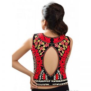 Multicolor Velvet Embroidered Stitched Blouse