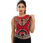 Multicolor Velvet Embroidered Stitched Blouse