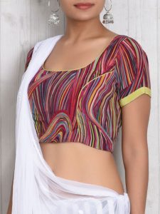 Wine Crepe Printed Readymade Blouse