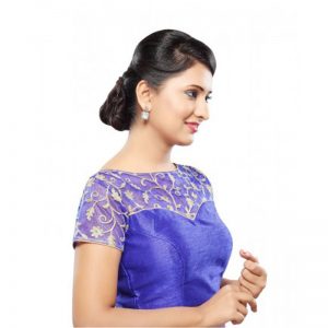 Royal Blue Net Zari Embroidered Readymade Blouse