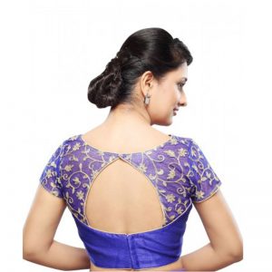 Royal Blue Net Zari Embroidered Readymade Blouse
