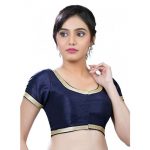 Navy Blue Dupion Silk Lace Work Readymade Blouse