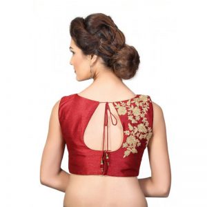 Maroon Embroidred Dupion Silk Readymade-Blouse