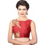 Maroon Embroidred Dupion Silk Readymade-Blouse