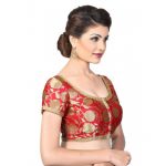 Red Embroidred Brocade Readymade-Blouse