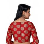 Red Embellished Raw Silk Readymade Blouse