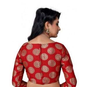 Red Embellished Raw Silk Readymade Blouse