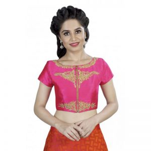 Pink Zari Embroidery Silk Readymade Blouse