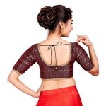 Maroon Embroidery & Thread Work Dupion Silk Readymade Blouse