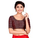 Maroon Embroidery & Thread Work Dupion Silk Readymade Blouse