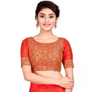 Red Embroidery & Thread Work Brocade Readymade Blouse