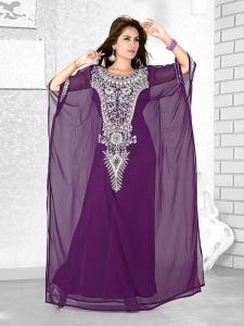 Purple Embroidered Faux Georgette Farasha