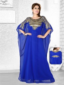 Royal Blue Embroidered Faux Georgette Farasha