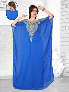 Blue Embroidered Faux Georgette Farasha