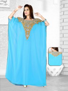 Sky Blue Embroidered Faux Georgette Farasha