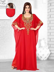 Red Embroidered Faux Georgette Farasha