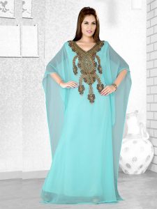 Sky Blue Embroidered Faux Georgette Farasha