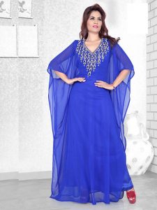 Royal Blue Embroidered Faux Georgette Farasha