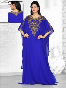 Royal Blue Embroidered Faux Georgette Farasha