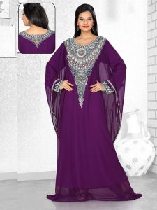 Purple Embroidered Faux Georgette Farasha