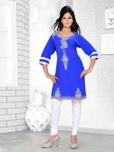 Royal Blue Embroidered Faux Georgette Kurti