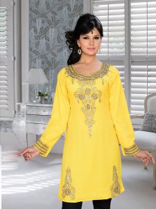 Yellow Embroidered Faux Georgette Kurti