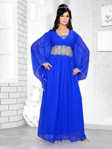 Royal Blue Embroidered Faux Georgette Farasha