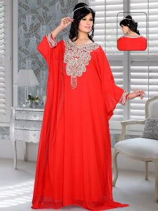 Red Embroidered Faux Georgette Farasha