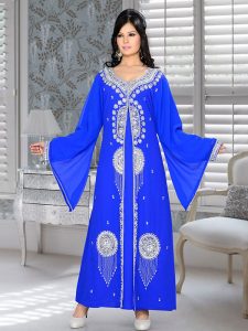 Royal Blue Embroidered Faux Georgette Kaftan