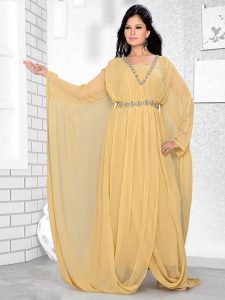 Beige Embroidered Faux Georgette Farasha