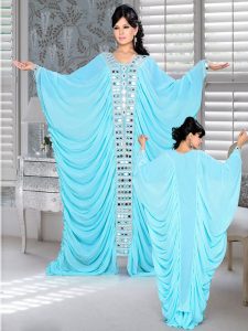 Sky Blue Embroidered Faux Georgette Farasha