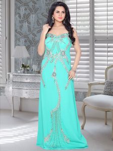 Sea Green Embroidered Faux Georgette Fustan